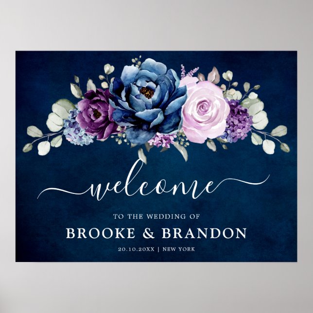 Affiche Dusty Blue Purple Navy Lilac Bloom Mariage Bienven (Devant)