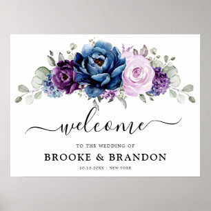 Affiche Dusty Blue Purple Navy Lilac Bloom Mariage Bienven
