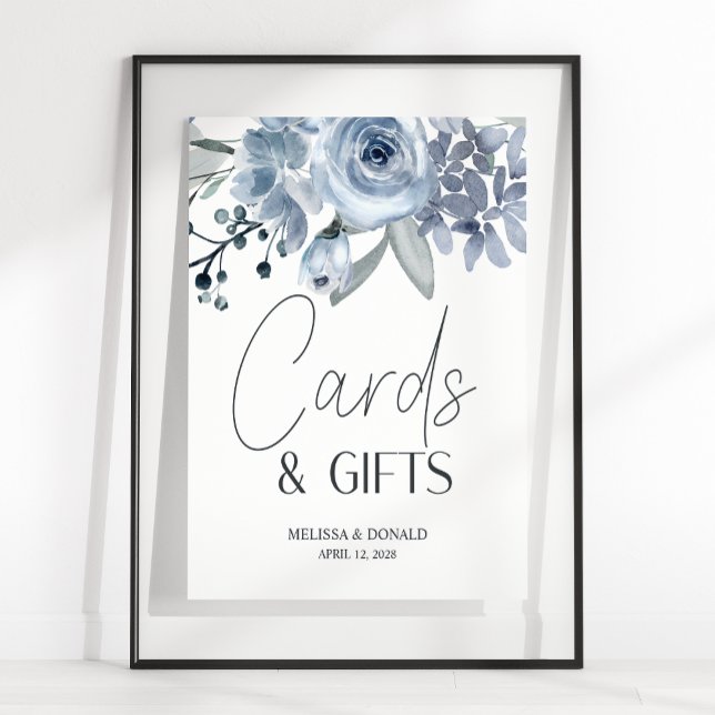 Affiche Dusty Blue Rose Fleurs Mariage Carte & Cadeaux Po (Créateur téléchargé)