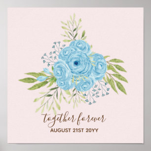 Affiche Dusty Blue Roses NewlyWeds Mariage cadeau personne