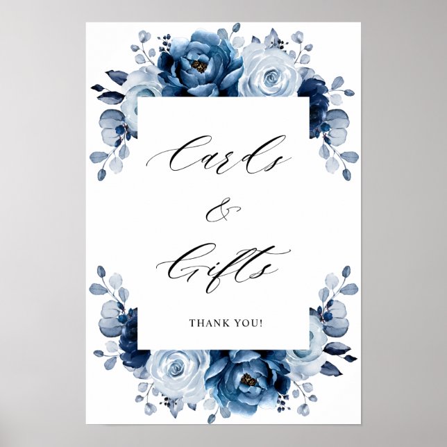 Affiche Dusty Blue Slate Navy Botanique Cartes & Cadeaux (Devant)