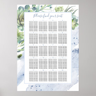 Affiche Dusty Blue Succulents Greenery Seating Chart