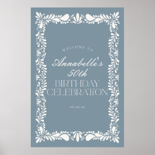 Affiche Dusty Blue Talavera Fête d'anniversaire Bienvenue