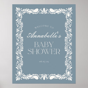 Affiche Dusty Blue Talavera Fiesta Baby shower Bienvenue