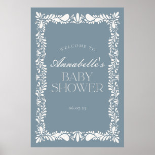 Affiche Dusty Blue Talavera Fiesta Baby shower Bienvenue