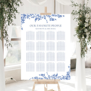 Affiche Dusty Blue Vintage Floral Mariage 16 Table Siège