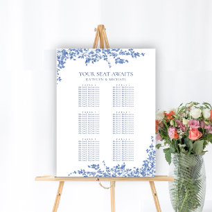 Affiche Dusty Blue Vintage Floral Mariage 6 Table Siège