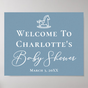 Affiche Dusty Blue White Rocse Baby shower