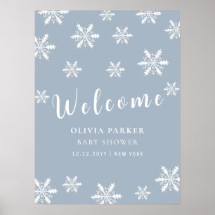 Affiche Dusty Blue Winter Snow Baby shower Bienvenue