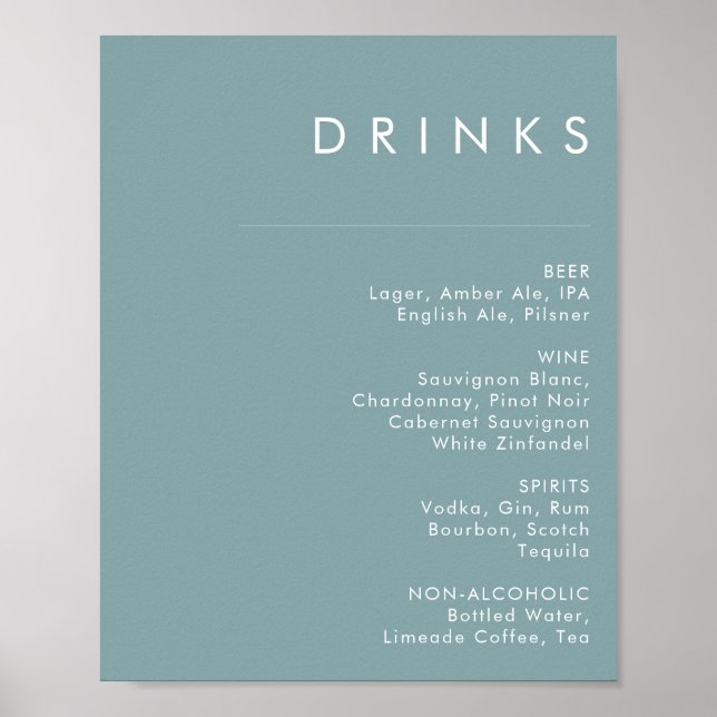 Affiche Dusty Boho | Blue Mariage Boissons Menu Sign (Devant)