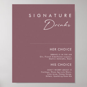 Affiche Dusty Boho Enseigne de boissons signature violet
