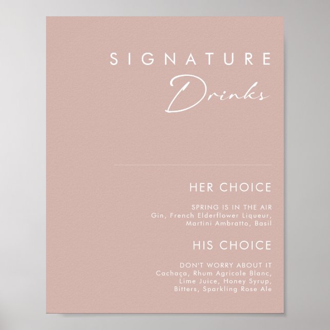 Affiche Dusty Boho | Panneau de Boissons Signature Rose (Devant)