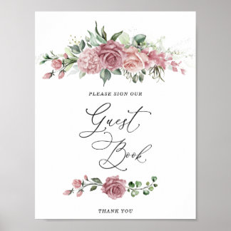 Affiche Dusty Pink Floral Bridal Shower Guest Book