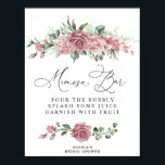 Affiche Dusty Pink Floral Bridal Shower Mimosa Bar<br><div class="desc">Elegant dusty pink floral bridal shower mimosa bar poster with romantic watercolor roses. Add a refined and romantic touch to your bridal shower drink station with this Dusty Pink Floral Bridal Shower Mimosa Bar Poster, designed with soft watercolor roses and delicate greenery in a timeless dusty pink palette. Perfect for...</div>