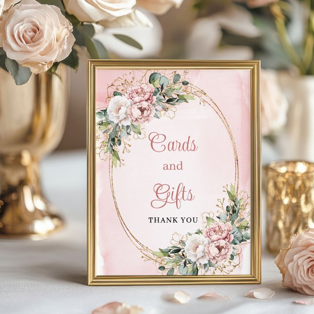 Affiche Dusty Pink Floral Cards and Gifts Baby Shower Sign (Dusty Pink Floral Cards and Gifts Baby Shower Table)