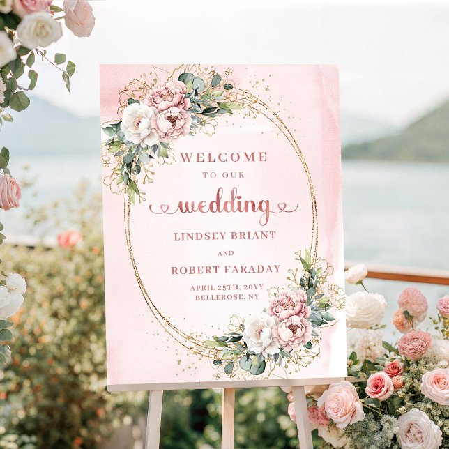 Affiche Dusty Pink Greenery Boho Blush Pink Wedding Welcom (Dusty Pink Greenery Boho Blush Pink Wedding Welcome)