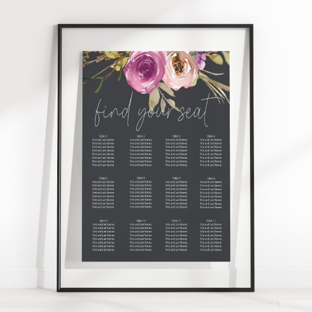 Affiche Dusty Pink Purple Floral Wedding Seating Chart (Créateur téléchargé)