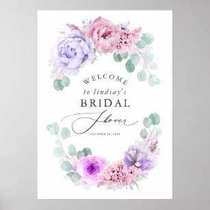 Affiche Dusty Purple et rose Fête des mariées florale Bien