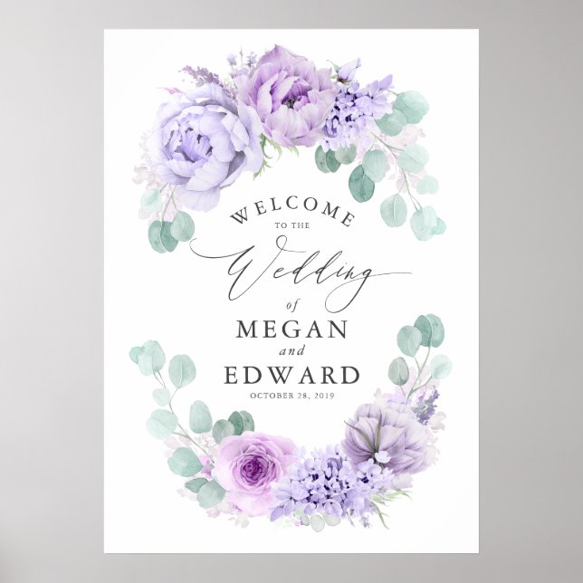 Affiche Dusty Purple Floral Mariage Bienvenue (Devant)
