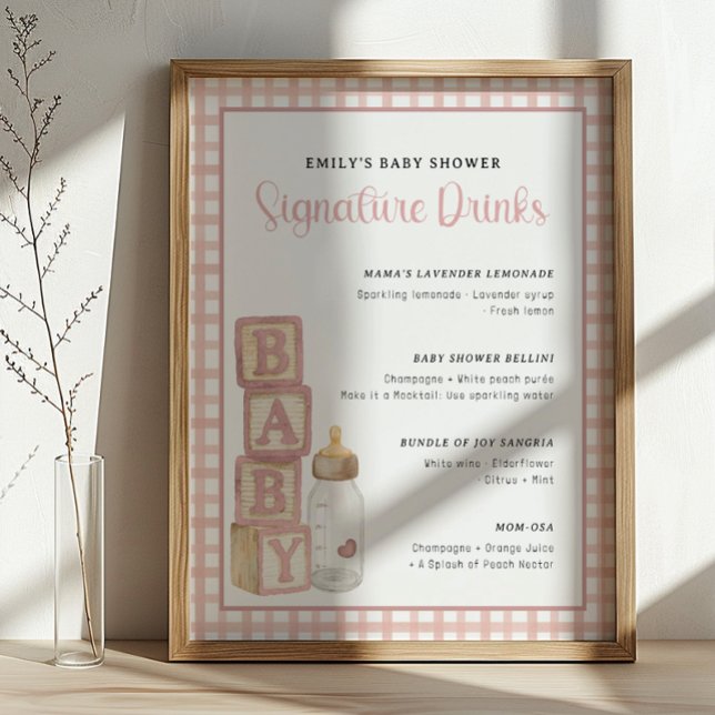 Affiche Dusty Rose Baby Shower Signature Drinks Sign  (Baby Shower Signature Drinks)