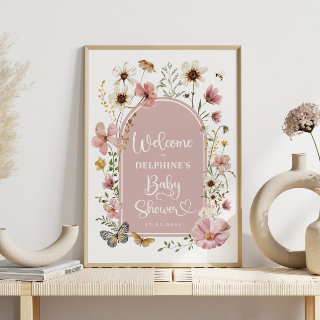 Affiche Dusty rose Fleur sauvage bébé en fleurs Douche Bie (Créateur téléchargé)