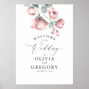 Affiche Dusty Rose Floral Élégant Mariage Bienvenue