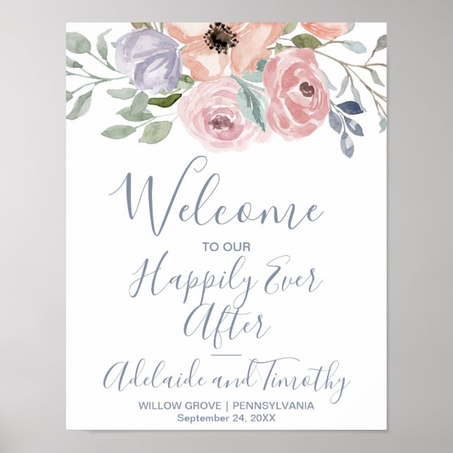 Affiche Dusty Rose Florals Mariage de bienvenue (Devant)