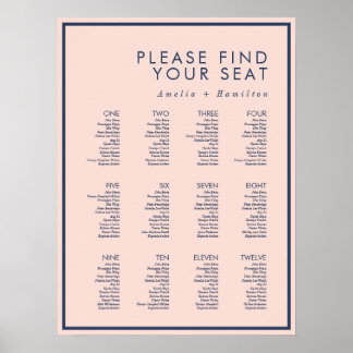 Affiche Dusty Rose & Navy Moderne minimaliste Mariage Sièg