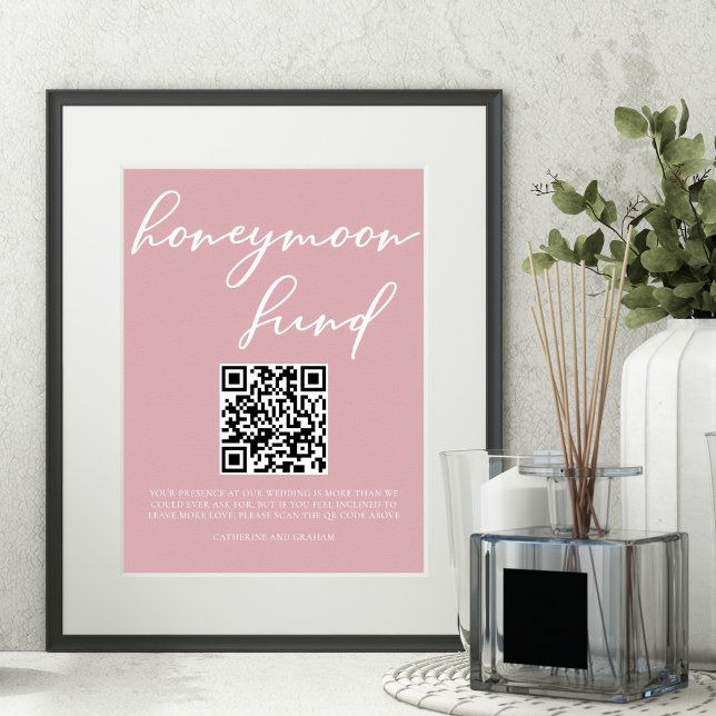 Affiche Dusty Rose rose Mariage fonds Lune de miel Code QR (Créateur téléchargé)
