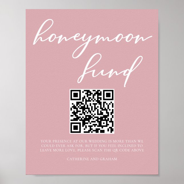 Affiche Dusty Rose rose Mariage fonds Lune de miel Code QR (Devant)