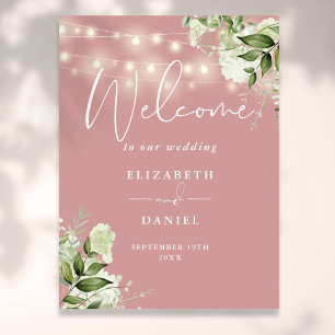Affiche Dusty Rose String Lights Floral Mariage Welcome