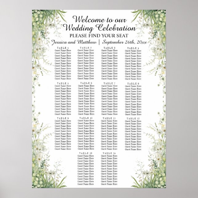 Affiche Dusty Sage Green Mariage 14 Tables Mariage Siège (Devant)