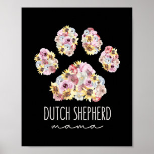 Affiche Dutch Shepherd Mama Floral Paw Dog Mom