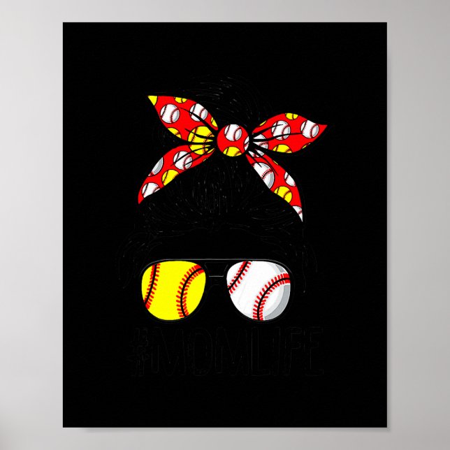 Affiche Dy Messy Bun Mothers Day Softball Baseball (Devant)