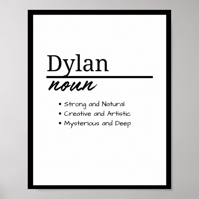 Affiche Dylan, Garçon Personnalisé Nom Définition (Devant)