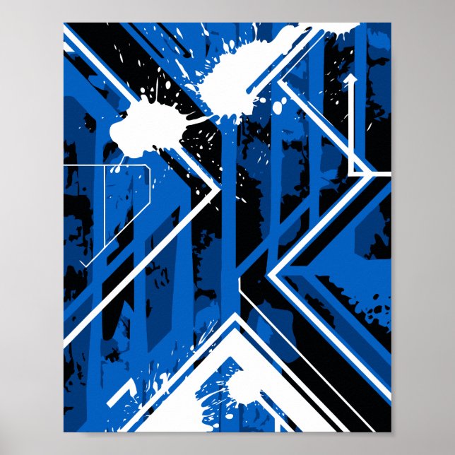 Affiche Dynamic Blue Geometry with White Paint Splashes (Devant)