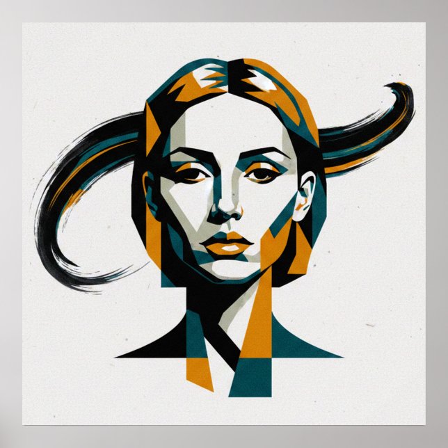 Affiche Dynamic Geometric Portrait with Swirling Accents (Devant)