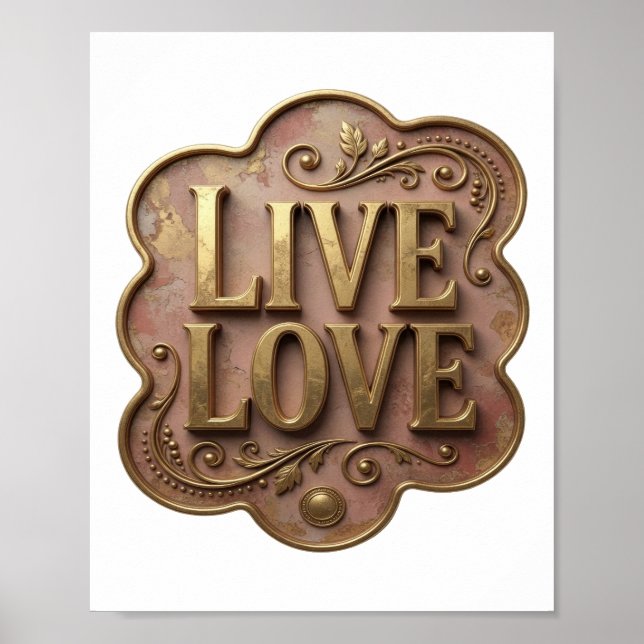 Affiche Dynamic Gold VIVEZ AMOUR Conception Moderne (Devant)
