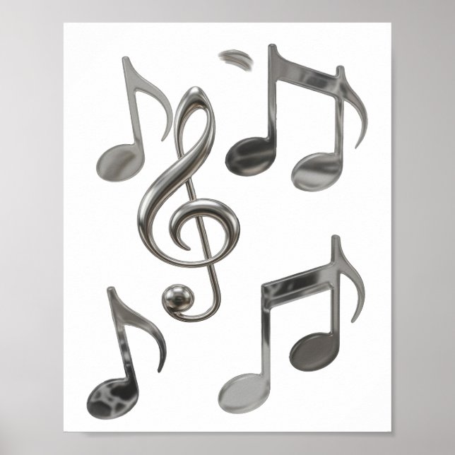Affiche Dynamic Silver NOTES DE MUSIQUE Design Bold (Devant)