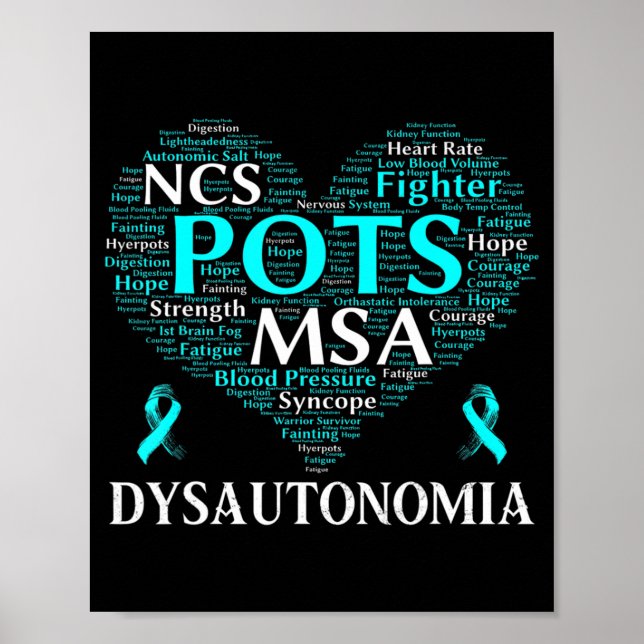 Affiche Dysautonomia Sensibilisation au ruban Turquoise T- (Devant)