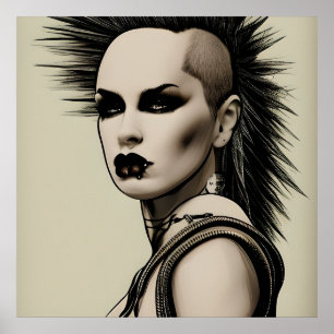 Affiche Dystopian Woman Punk Rocker Mohawk and Piercing
