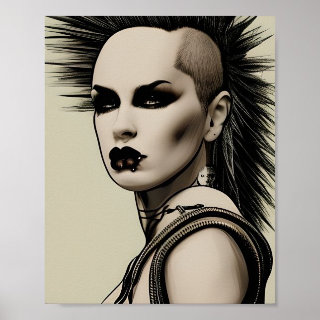 Affiche Dystopian Woman Punk Rocker Mohawk and Piercing (Devant)