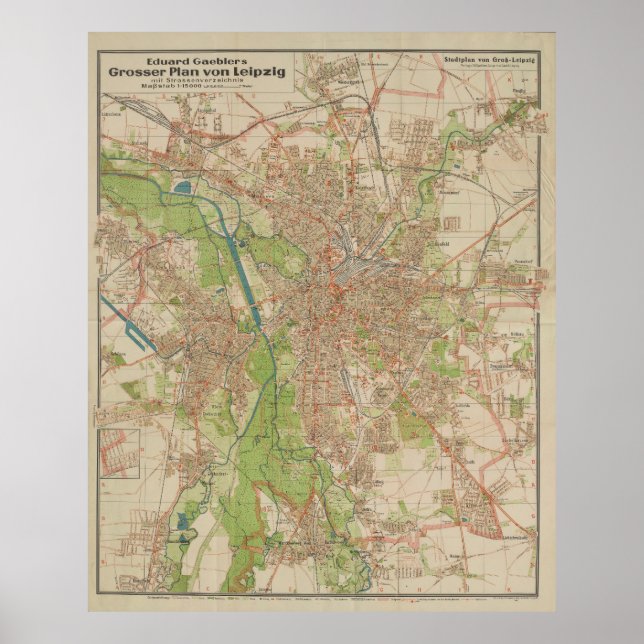 Affiche E. Gaebler’s Grosser Plan von Leipzig (1943) (Devant)