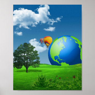 Affiche Earth Globe Balloons Frutiger Aero