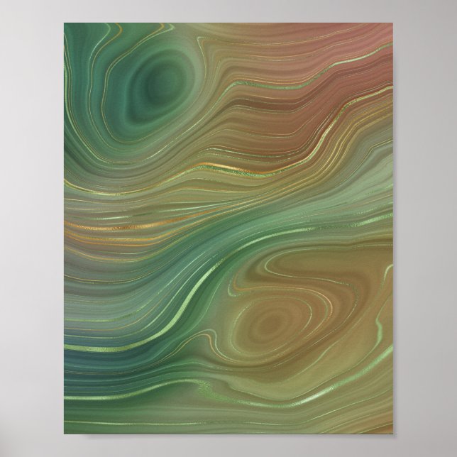 Affiche Earthy Strata | Emerald Green Brown Gold Agate (Devant)