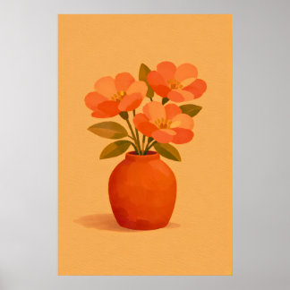 Affiche Earthy Terracotta Flower Vase Modern Gouache