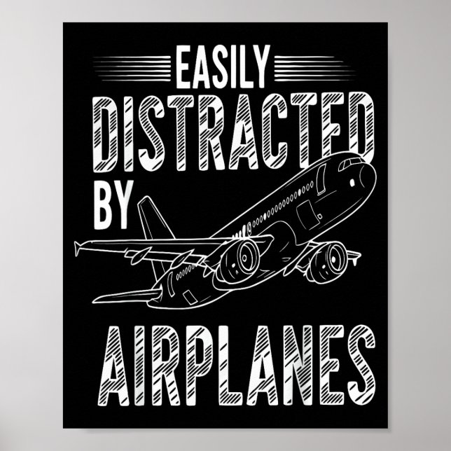 Affiche Easily Distracted By Airplanes Funny Plane Lovers  (Devant)