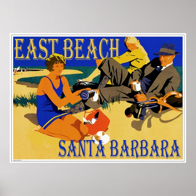 Affiche East Beach Père Noël Barbara, Californie Retro Bea (Devant)