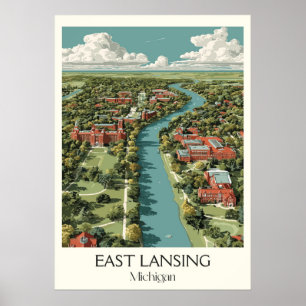 Affiche East Lansing Michigan Université Vintage Campus