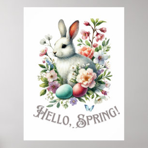 Affiche Easter Aquarelle Lapin & Oeufs